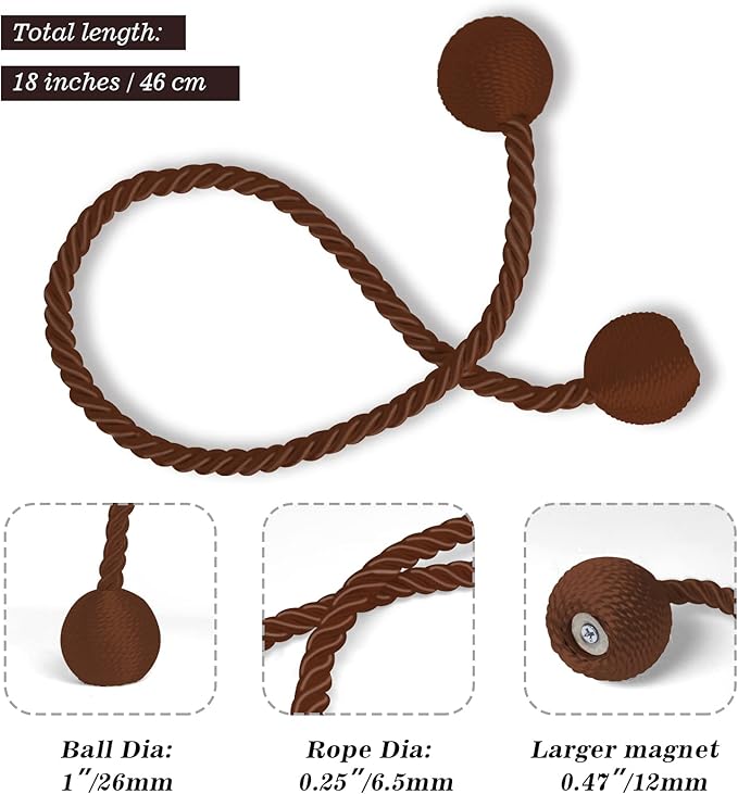 Hion Magnetic Curtain Tiebacks Dark Brown 2pcs, Curtain Tiebacks Buckles - Image 2