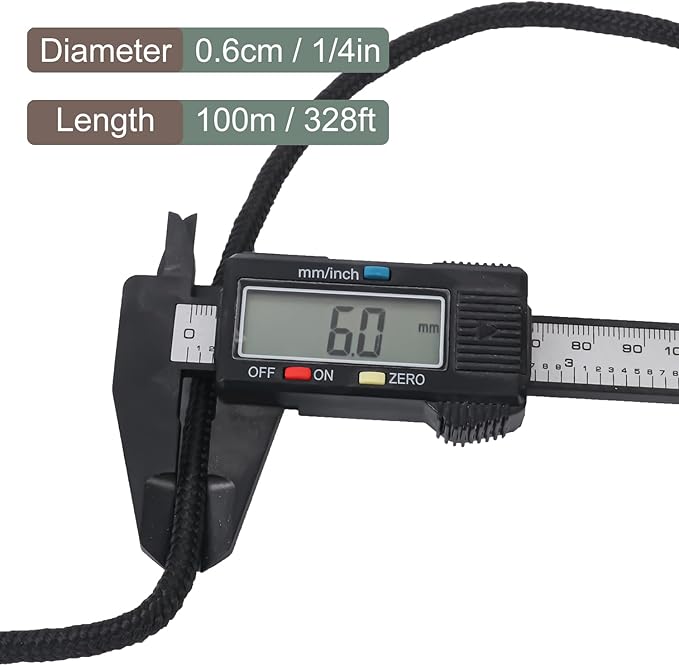 328 Feet 1/4 Inch Black Polyester Rope, 6mm Polypropylene Utility Rope - Image 2