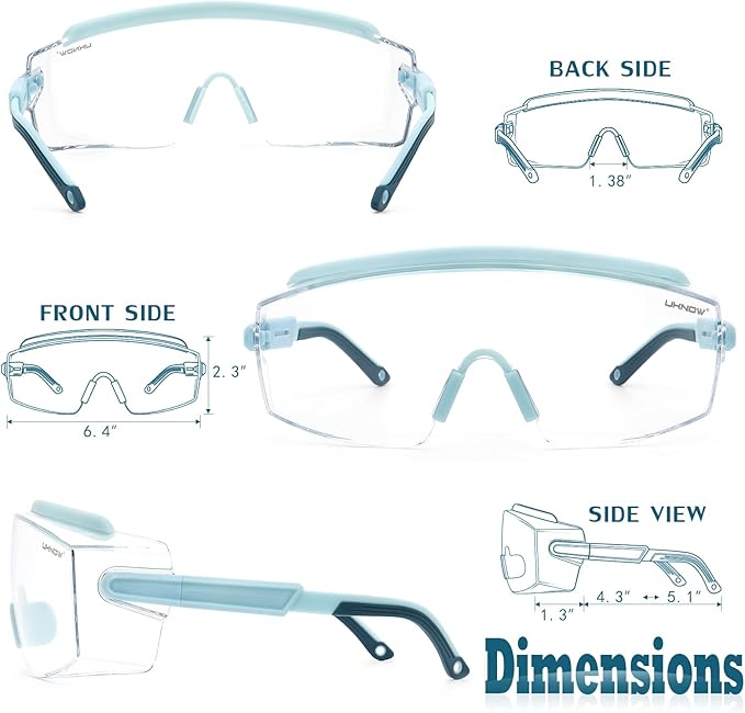 UKNOW Safety Goggles Over Glasses, Safety Glasses Anti Fog Wraparound Eye - Image 6