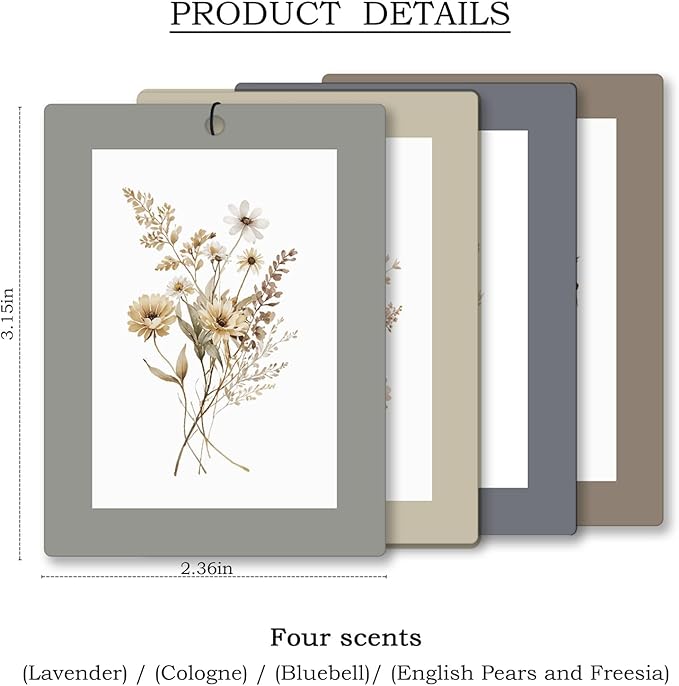 Vintage Rustic Floral Car Air Freshener 4 Pcs, Neutral Cottagecore Flower - Image 4