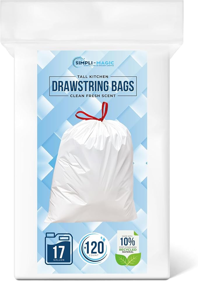 SIMPLI-MAGIC 17 Gallon Drawstring Trash Bags, 120 Pack – Tall Kitchen Garbage by SIMPLI-MAGIC