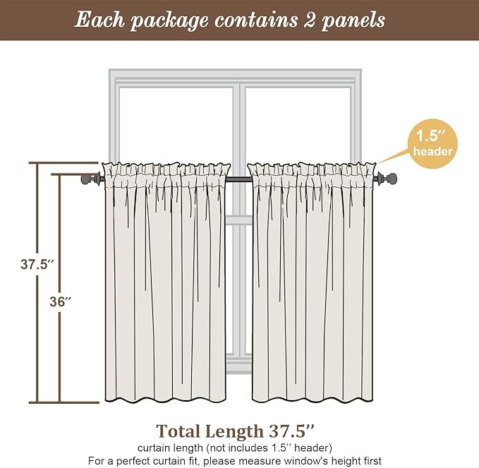 Chyhomenyc Gold Sheer Curtains 36 inch Length 2 Panels Set, Light Filtering - Image 5