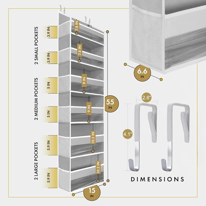 HOMELUX THEORY 2 PC Heavy Duty Over the Door Organizer 55x14x6.7, 6 Large Front - Image 2