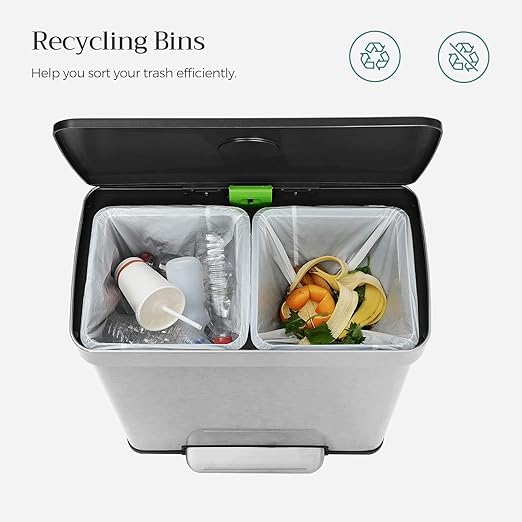 SONGMICS Kitchen Trash Can, 16 Gallon Dual Compartment Garbage Can, 60L Pedal - Image 10