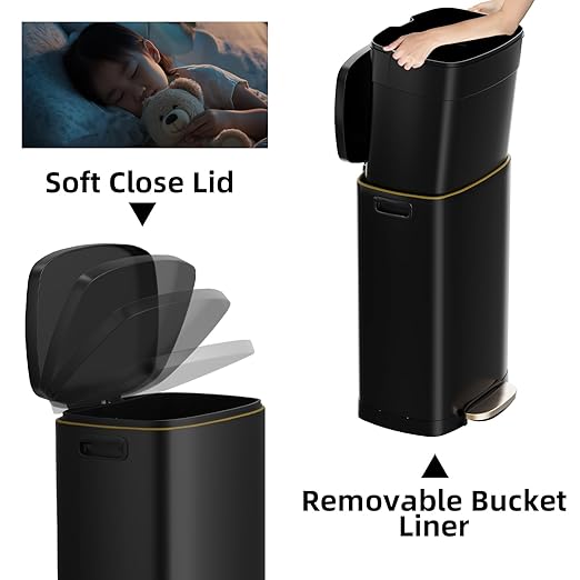 13 Gallon Trash Can with Lid, 50L Fingerprint Proof Stainless Steel Kitchen - Image 3