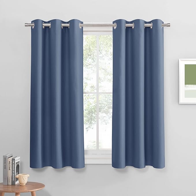 PONY DANCE Stone Blue Short Blackout Curtains by PONYDANCE