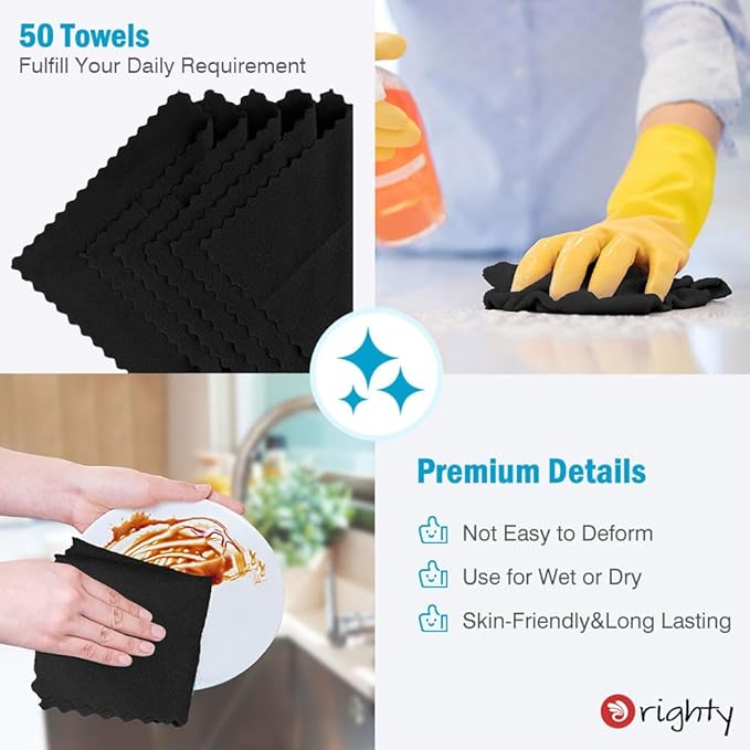 Orighty Black Microfiber Cleaning Cloth, 50 Pack Highly Absorbent Cleaning - Image 5