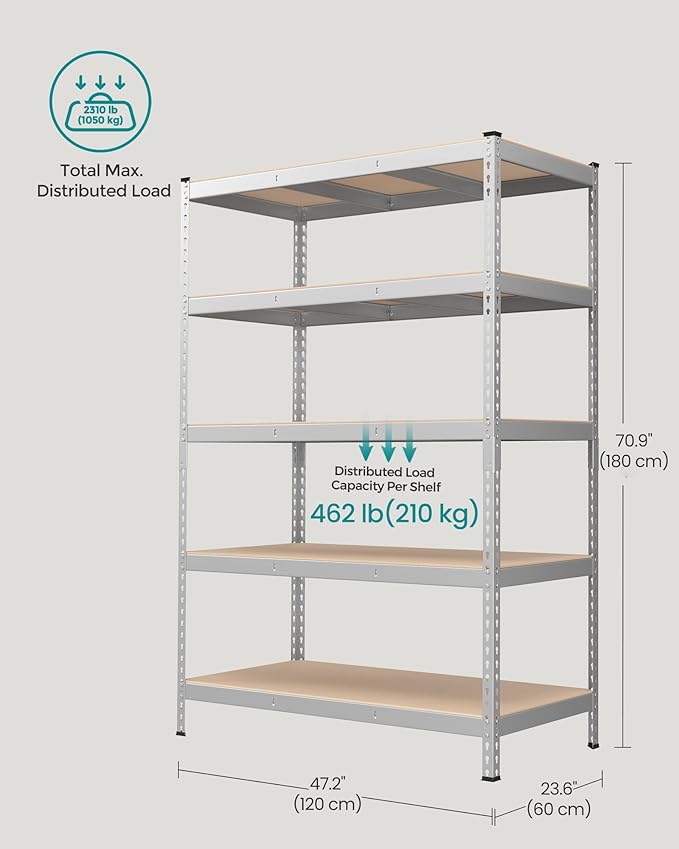 SONGMICS 5-Tier Storage Shelves, Load 2310 lb, Boltless Assembly, Adjustable - Image 3