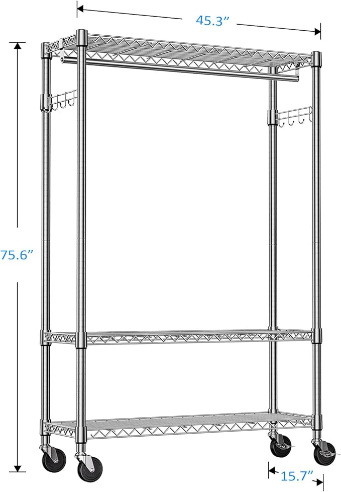 IZEUK 3 Tier Heavy Duty Rolling Garment Rack Wire Clothes Rack - Image 7