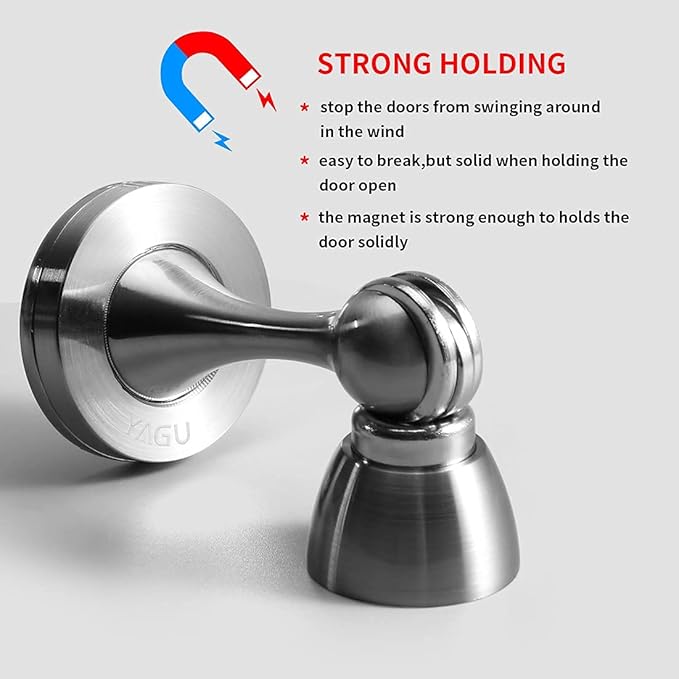 YAGU 2 Pack Silver Magnetic Door Stops Holder, Zinc Alloy Brushed Nickel Door - Image 3