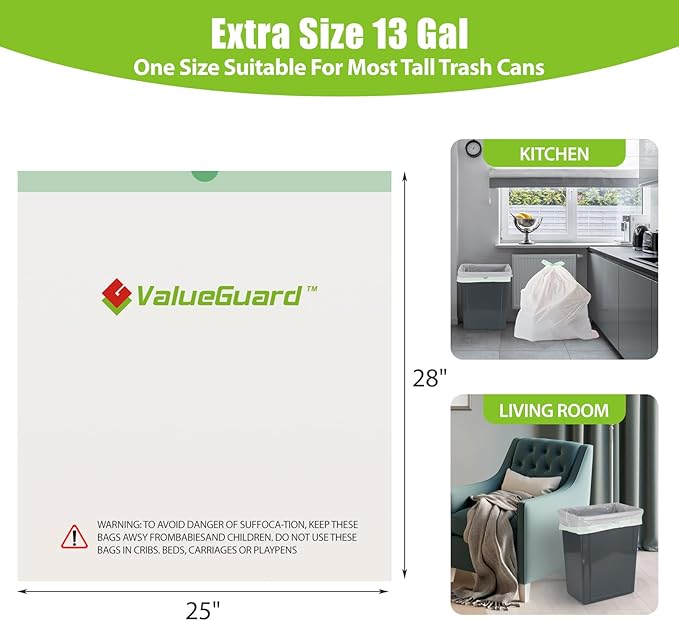 Large Trash Bag 13 Gallon Tall Drawstring 100% Post-Consumer Recycled Garbage - Image 3