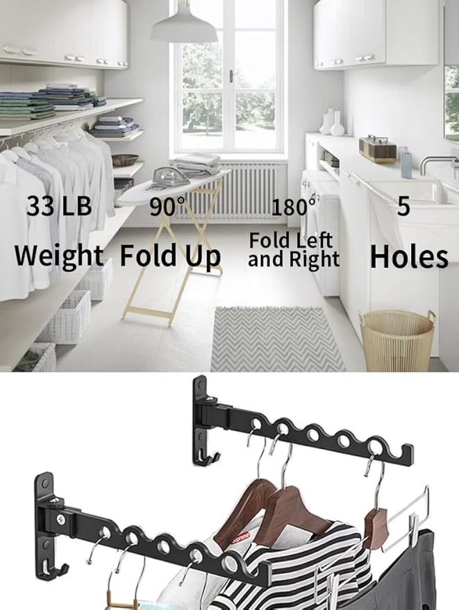 Dr.DJ Wall Hanger for Clothes, Coat Hanger Wall Mounted Matte Black Retractable - Image 6