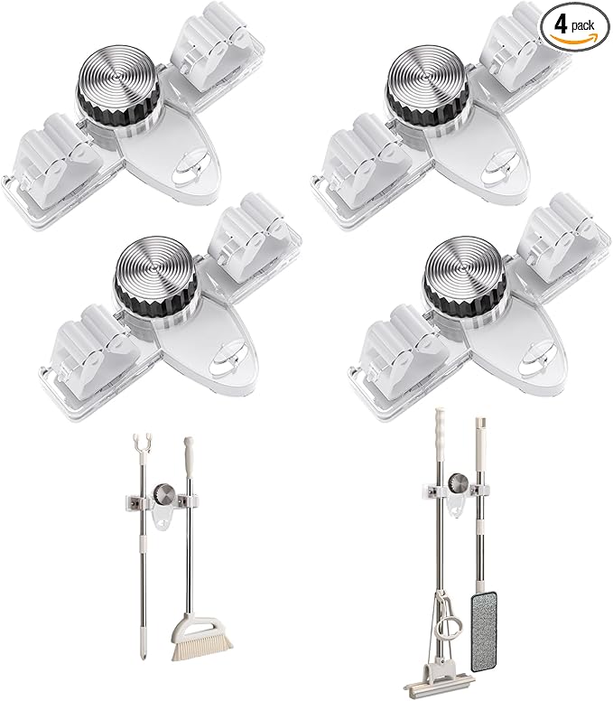 Mop and Broom Holder Wall Mount, No Punching Required Broom and Mop Organizer by Unknown