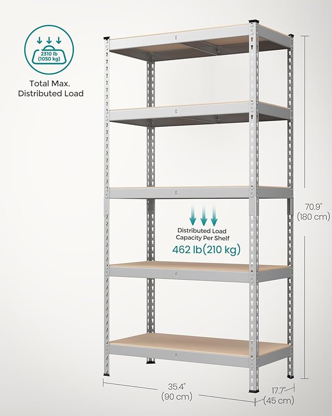 SONGMICS 5-Tier Storage Shelves, Load 2310 lb, Boltless Assembly, Adjustable - Image 3