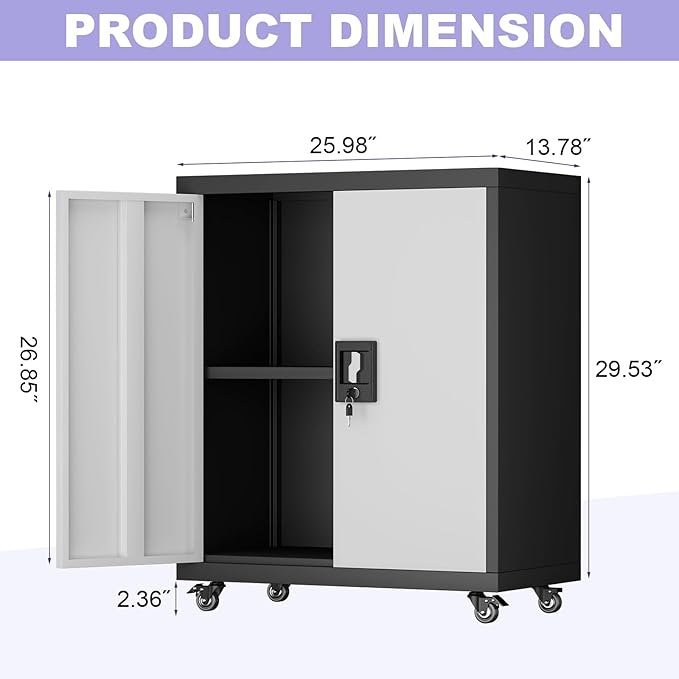 Metal Storage Cabinet with Wheels, Steel Mobile Garage Cabinets with Lockable - Image 3