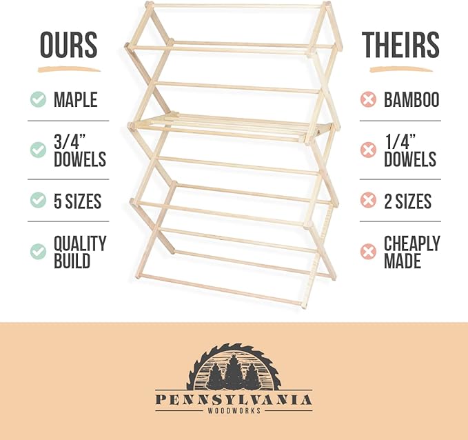 Pennsylvania Woodworks Clothes Drying Rack: Solid Maple Hard Wood Laundry Rack - Image 7