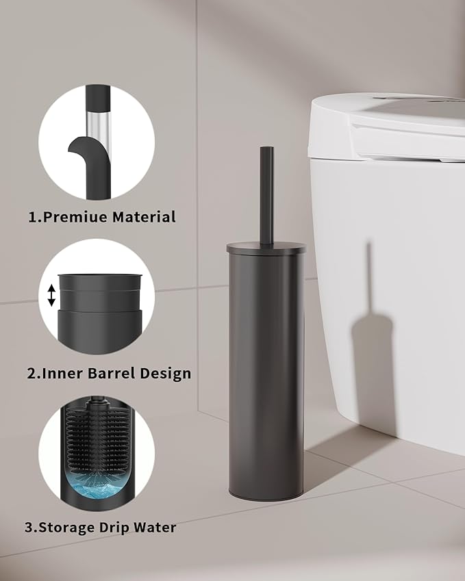 Toilet Brush and Holder Set, Stainless Steel Toilet Bowl Brush - Image 3