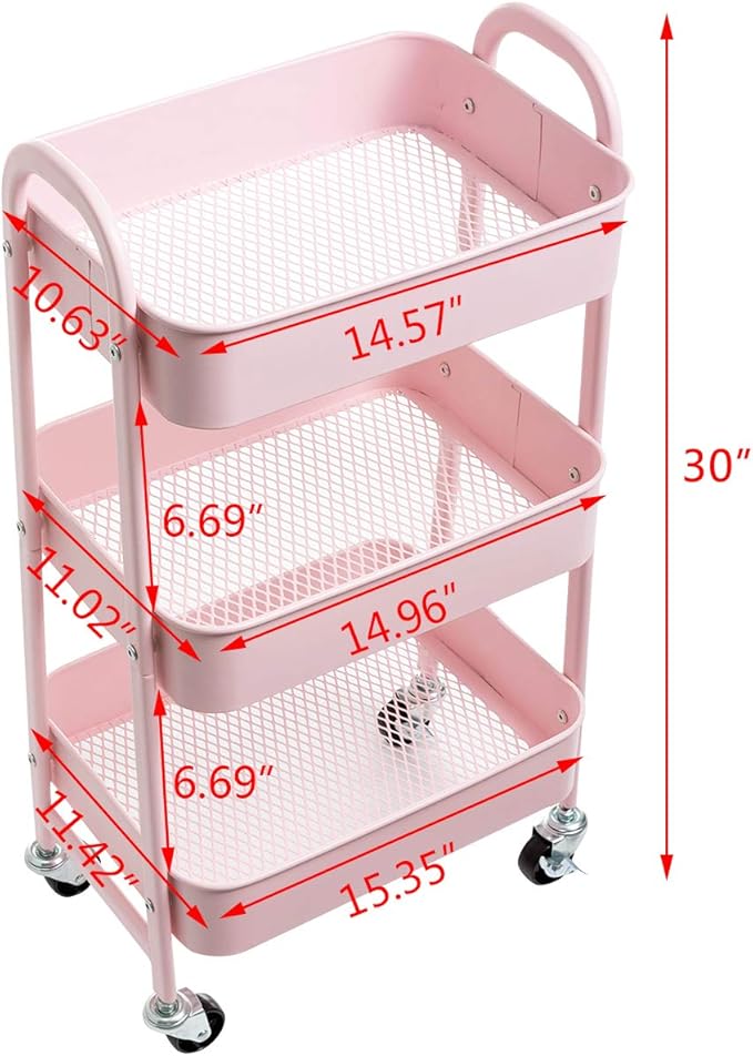 AGTEK Makeup Cart, Movable Rolling Organizer Cart, 3 Tier Metal Utility Cart - Image 3