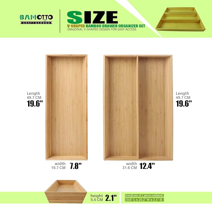 2-Piece V-Shaped Bamboo Drawer Organizer - Image 2