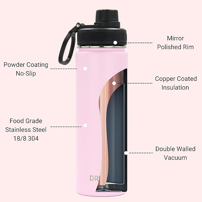 DRINCO Stainless Steel Water Bottle Spout Lid Vacuum Insulated Double Wall - Image 4