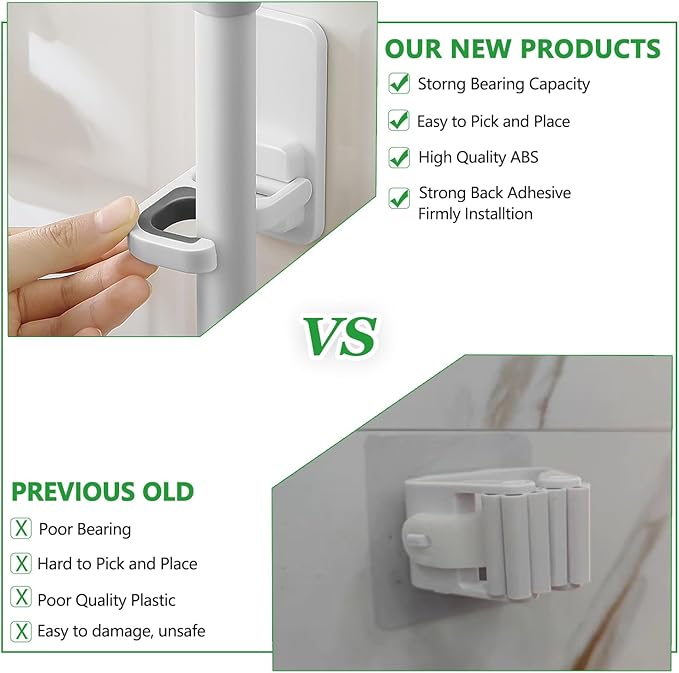 4pack Broom Holder Wall Mount Mop Holder Broom and Mop Gripper Self Adhesive No - Image 3