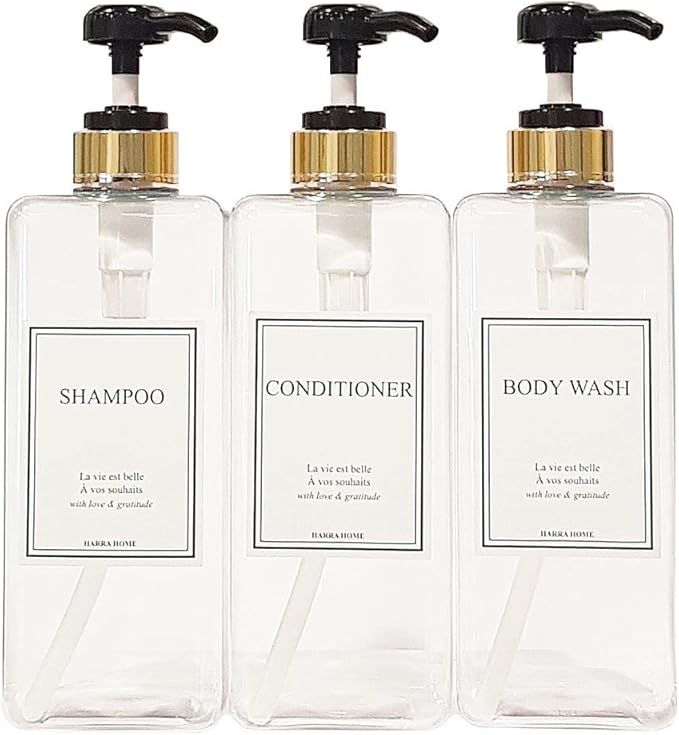 Modern Gold Design Large 27 oz Shampoo and Conditioner Dispensers by HARRA+HOME