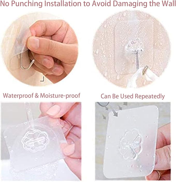 DDMY 24 Packs Hooks for Hanging 50lb Wall Hooks Transparent Reusable Waterproof - Image 8