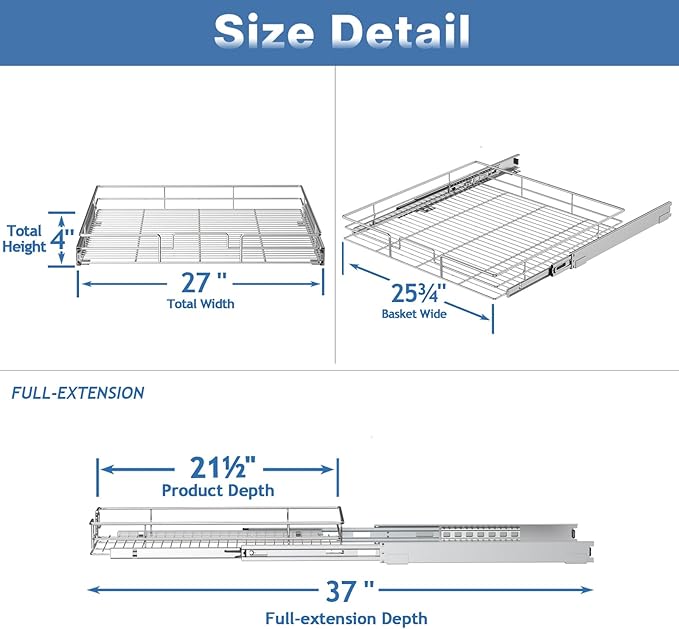 Pull Out Cabinet Organizer 27" W x 21½" D, Heavy Duty Cabinet Pull Out Shelves - Image 3