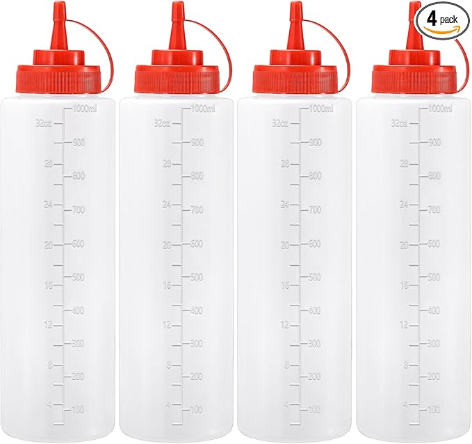 Condiment Squeeze Bottles Ketchup Dispenser, 4 Pack 32oz Squeeze Bottles by Katfort