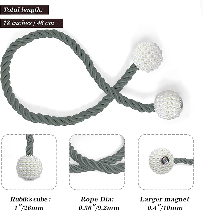 Hion Magnetic Curtain Tiebacks Gray Blue 2pcs, Curtain Tiebacks Buckles - Image 2