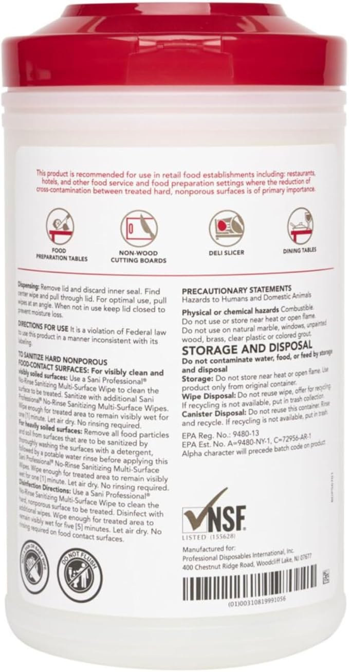 PDI Sani-Professional No-Rinse Sanitizing Wipes, Restaurant Tables, 95 Large - Image 3