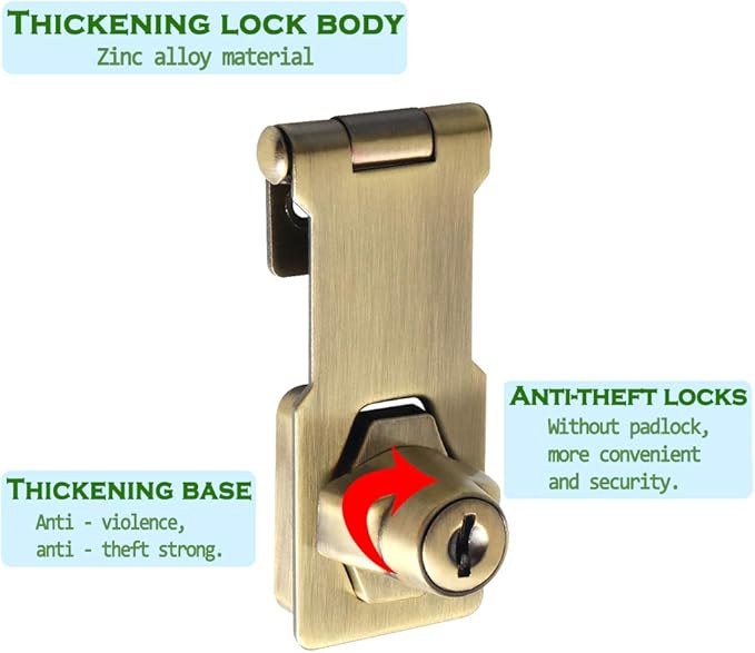Alise Keyed Hasp Lock, 3 Inch Safety Packlock Clasp Hasp Lock Latch - Image 4