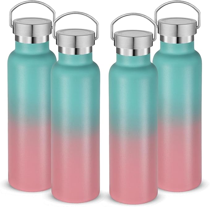 Neihepal 20 oz Insulated Water Bottles Bulk 4 Pack, Stainless Steel Double Wall by Neihepal