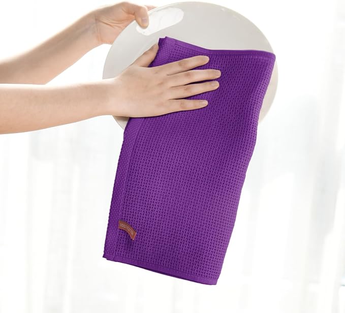 Artoid Mode 100% Cotton Purple Waffle Weave Kitchen Dish Cloths, 13x28 Inch - Image 4