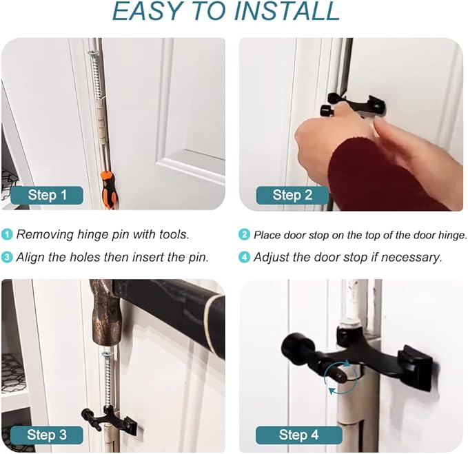24 Pack Hinge Pin Black Door Stopper, Adjustable Heavy Duty Hinge Pin Door Stop - Image 8