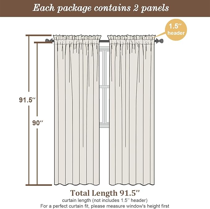 Chyhomenyc Black Sheer Curtains 90 Inches Long 2 Panels, Light Filtering Black - Image 2