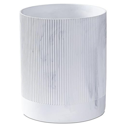 Polytree White Marble Stripe Wastebasket, Round Bathroom Trash Can 2.5 Gallon by Polytree