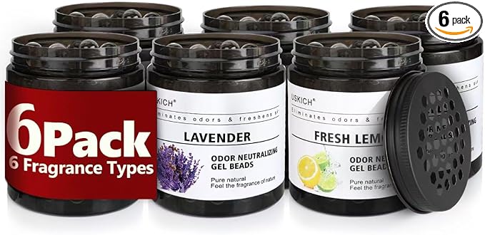 6 Pack Odor Eliminator Gel Beads, 6 kinds of fragrance Clear Air Freshener Made by USKICH