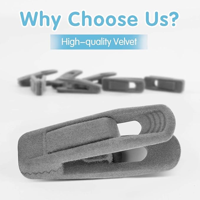 Grey Velvet Hangers Clips, Non-Slip Velvet Skirt Hanger Clips - Image 2