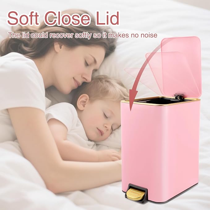 Small Bathroom Trash Can with Lid Soft Close, 1.8 Gallon Stainless Steel - Image 6