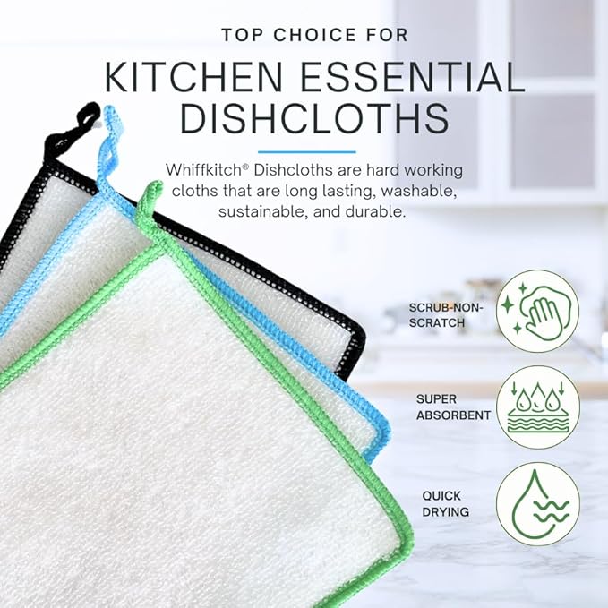 Whiffkitch Dishcloths Dishrags for Kitchen and Household Cleaning 6x7 3-Pack - Image 2