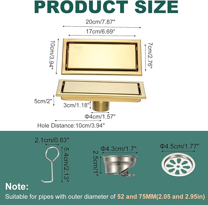 uxcell Rectangular Shower Drain, Brushed 304 Stainless Steel Odor-Proof Floor - Image 2