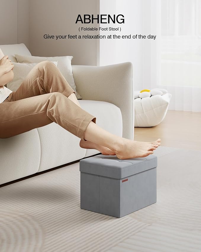 Folding Storage Ottoman, Velvet Storage Bench, Foot Stool, - Image 3