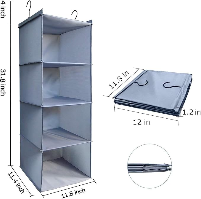 Hanging Closet Organizer, Easy Mount Foldable 4-Shelf Hanging Closet Wardrobe - Image 3