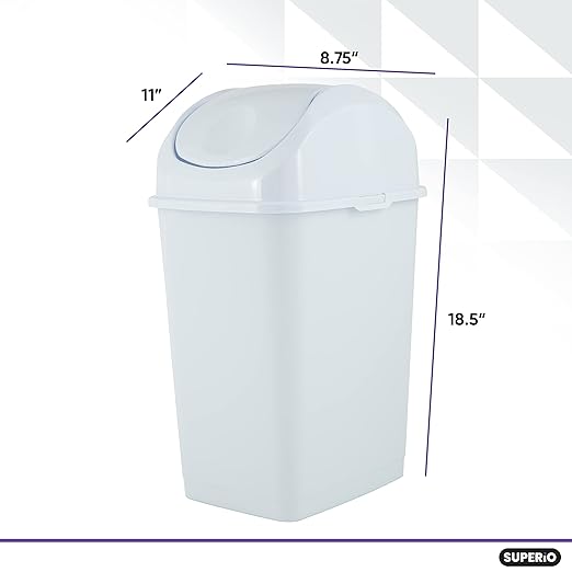 Superio Medium Trash Can with Lid 4.5 Gallon Plastic Swing Top Garbage Can Slim - Image 2