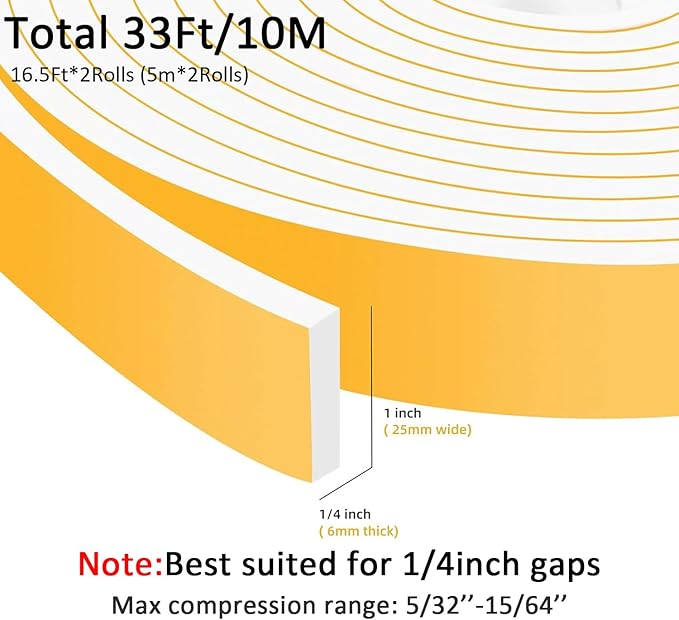 Upgraded Strong Adhesive Foam Weather Stripping Door Seal Strip Insulation Tape - Image 5