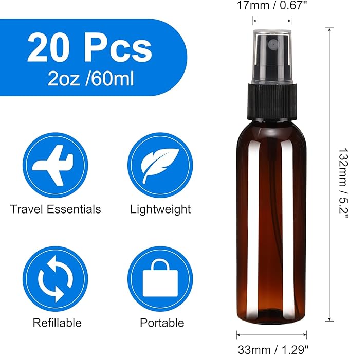 uxcell 20 Pack Spray Bottles, 2Oz/60ML Reusable Clear Empty Mist Plastic Mini - Image 2
