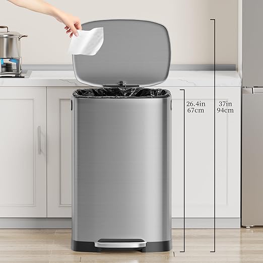 13 Gallon Trash Can with Lid, 50L Fingerprint Proof Stainless Steel Kitchen - Image 2