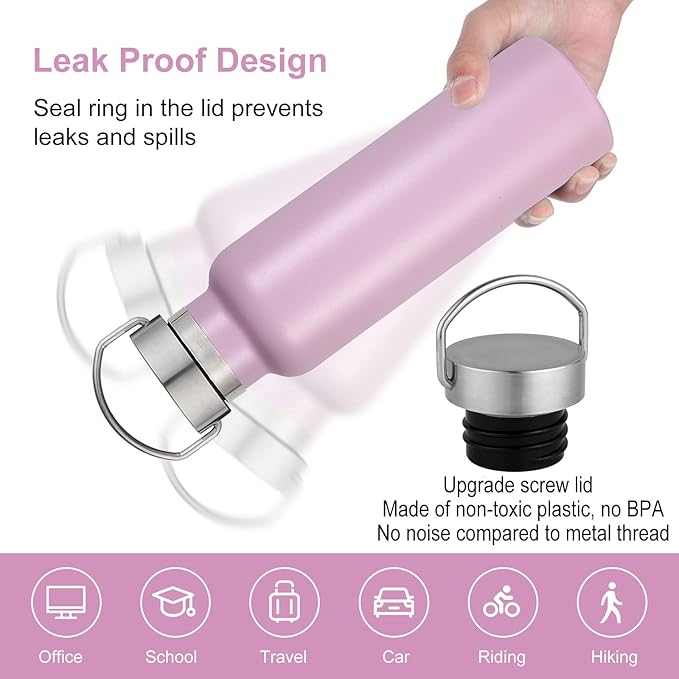 Neihepal Pink Stainless Steel Water Bottles, 20 Ounce Vacuum Insulated Double - Image 4