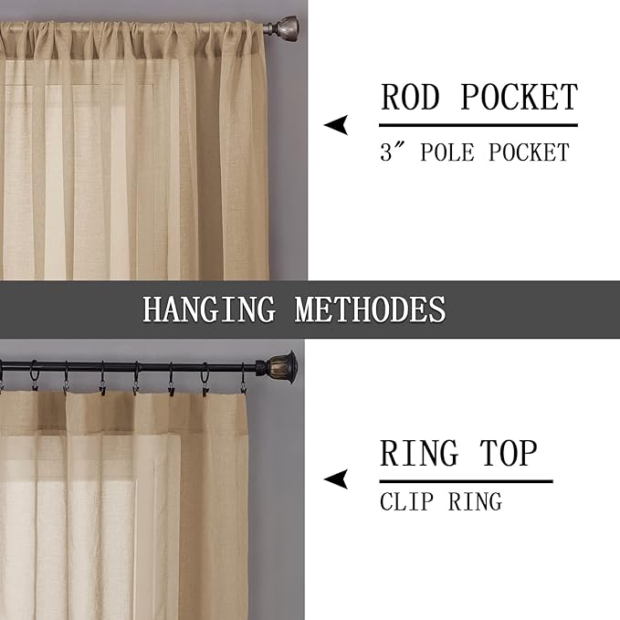 Tollpiz Sheer Tier Curtain Linen Textured Half Kitchen Curtains Sheer Light - Image 5